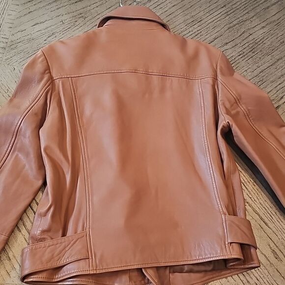 Brown leather moto jacket size L Aqua excellent condition - Picture 9 of 14